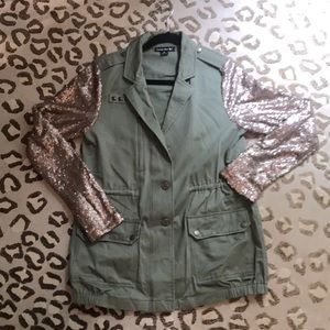 Green utility Jacket w/ Gold sequin sleeves